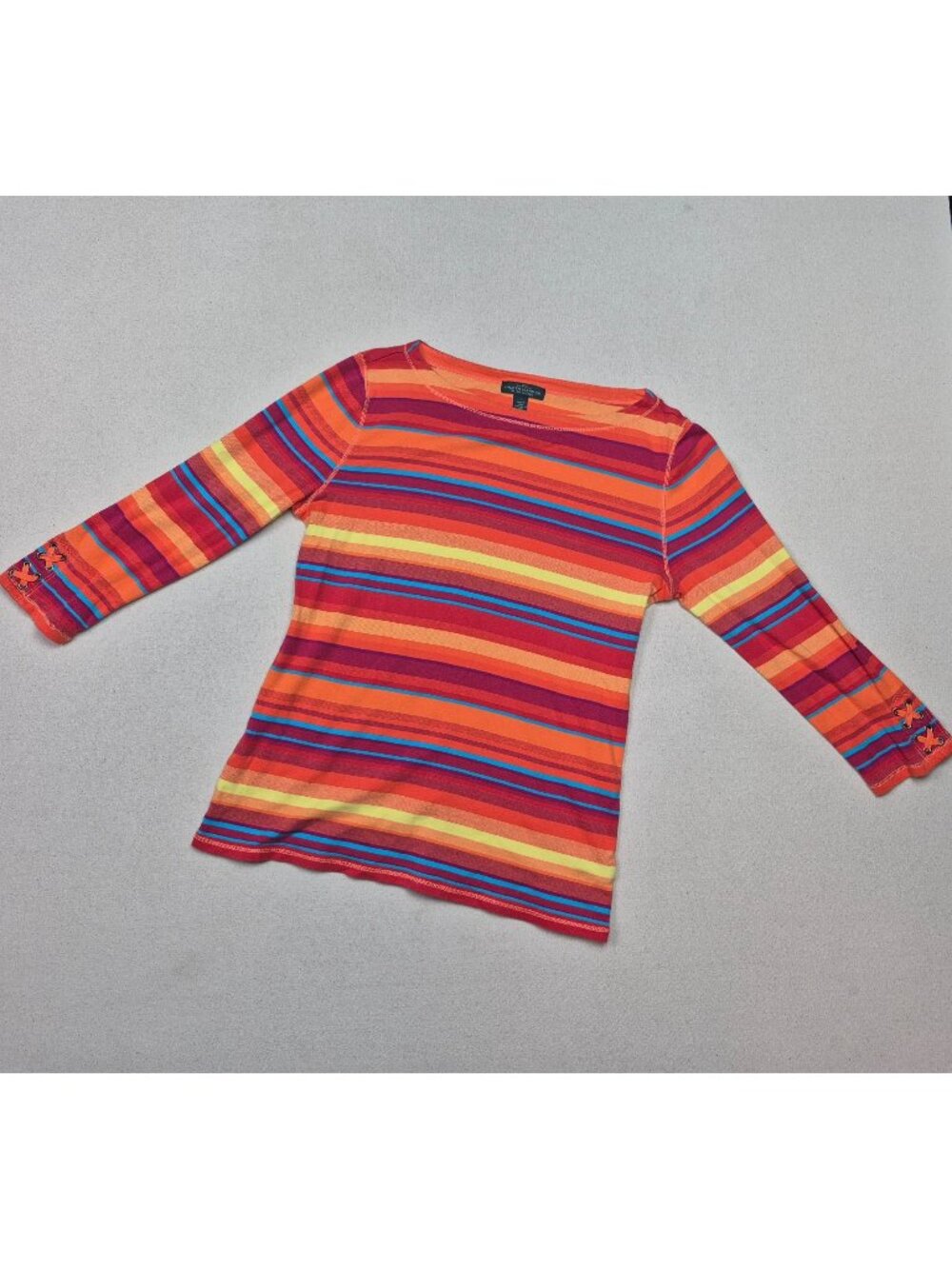 Lauren Jeans Co Ralph Lauren Womens Long Sleeve Striped Org/Red/Blu T-Shirt Sz L